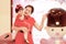 happy family young Chinese mother has fun with baby in China traditional cheongsam