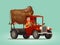 Happy farmer and cow rides on truck. Farming, farm, agriculture concept.