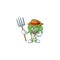 Happy Farmer endive cartoon mascot with hat and tools