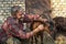 Happy Farmer With Goat at His Organic Farm