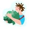 Happy farmer holding giant cabbage. Vector illustration in flat style. Harvesting, fresh vegetables, agritourism concept