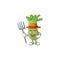 Happy Farmer wasabi cartoon mascot with hat and tools