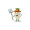 Happy Farmer white radish cartoon mascot with hat and tools
