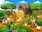 Happy farming activities on farms with animals