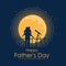 Happy father day banner with Silhouette son is riding his father Watch stars at full moon night time vector design