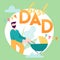 Happy Father Day concept card with Smiling Dad Character with Baby in stroller. modern trendy illustration for cover, holiday