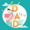Happy Father Day concept card with Smiling Dad Character holding Child. modern trendy illustration for cover, holiday banner