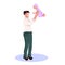 Happy father holding newborn child man raising his little baby happy family fatherhood concept cartoon character full