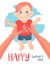 Happy father\'s day card. Father holds a child, boy smiling.