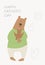 Happy Father\\\'s Day! Cartoon illustration with father bear and son bear. Cute holidays poster, postcard or banner. A bear cub in