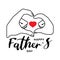 Happy father`s day - Red heart in line drawing hand father and son holding hands together forming a heart shape sign vector desig