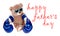 Happy father`s day. teddy bear in boxing gloves isolated on white.