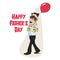 Happy Father\\\'s Day Vector Graphic. Daughter sitting on father\\\'s head with a balloon. Happy Father with Cute Kids.