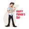 Happy Father\\\'s Day Vector Graphic. Father holding newborn baby girl in hands. Happy Father with Cute Kids.