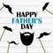 Happy father`s day. Vector greeting card with fake mustaches photo props