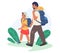 Happy father and son hiking, traveling together, flat vector illustration. Parent child relationship. Outdoor activity.