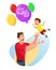 Happy Father Throwing Kid Up to Bunch of Balloon