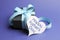 Happy Fathers Day blue theme gift and message on heart tag