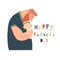 Happy Fathers day card. Father kissing his baby