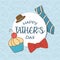Happy fathers day card with set icons