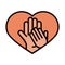 Happy fathers day, dad and son hands in heart love celebration line and fill icon