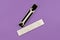 Happy Fathers Day flat lay. Wrench in gift box on purple background