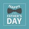 Happy fathers day. Greeting card with big black neck bow tie. Square line frame. Blue background. Flat design.