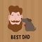 Happy fathers day greeting card.Dad with mustache,beard and dog.Vector illustration for postcards, stickers, banners, prints