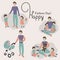 Happy fathers day greeting card design Vector people  playing together