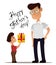 Happy Fathers Day greeting card. Son giving present to his father on holiday