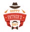 Happy fathers day isolated greeting icon hat mustache and bowtie