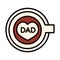 Happy fathers day, top view coffee cup dad lettering celebration line and fill icon