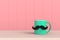 Happy Fatherâ€™s Day concept, Close up of coffee with mustache on pink wood background, Copy space.
