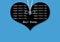 Happy Fatherâ€™s Day greeting design, with black heart on blue background.