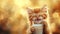 Happy Felidae cat with whiskers drinking milk from cup