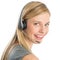 Happy Female Customer Service Representative Wearing Headset