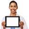 Happy Female Doctor Promoting Digital Tablet