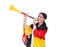 Happy Female German Supporter Blowing Vuvuzela