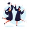 Happy Female Graduates Flat Vector Illustration