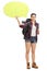 Happy female hiker holding a speech bubble