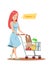 Happy female shopping with cart character design