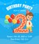 Happy Festive Invitation Card with Boy in Birthday Hat with Balloons and Two Number Vector Illustration