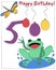 Happy fifth birthday. Baby greeting card with frog and dragonfly.