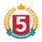 Happy fifth birthday badge vector icon.