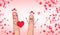 Happy finger couple in love celebrating Valentineâ€™s day