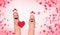 Happy finger couple in love celebrating Valentineâ€™s day