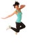 Happy fit and slim woman dancing and jumping isolated over white