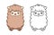 Happy fluffy alpaca, sheep, llama animal cartoon colored and outline set