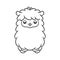 Happy fluffy alpaca, sheep, llama animal cartoon outline. Easy fun coloring book page.