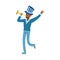 Happy football fan character in blue hat celebrating the victory of his team with vuvuzela vector Illustration